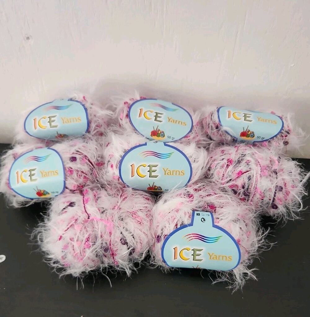ICE Yarns Novelty Yarn Lot Pink White Sequin Textured Fun Fur Craft Knit Crochet